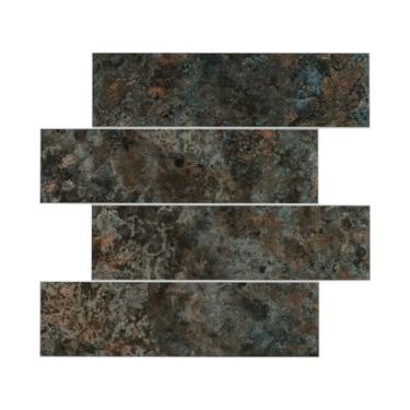 Imagem de 6 folhas adesivas adesivas para descascar e colar, 30 cm x 27,5 cm composto de pedra 3D metrô autoadesivo brilhante mármore para decoração de cozinha RV (granito marrom escuro de metal enferrujado)