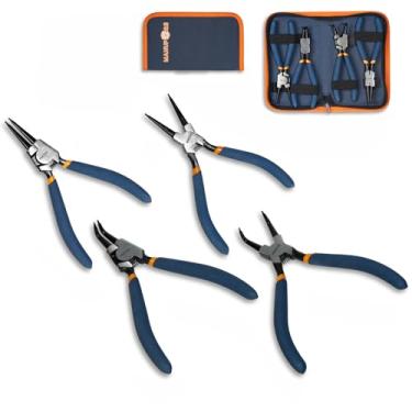 Imagem de MANUFORE Alicates de anel de pressão, conjunto de alicates internos/externos de 18 cm com pontas de mandíbula retas e dobradas para remover e reter o anel