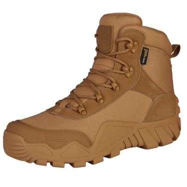Imagem de FREE SOLDIER Botas de caminhada masculinas impermeáveis botas táticas de trabalho ao ar livre botas militares leves (marrom, EUA 11,5)