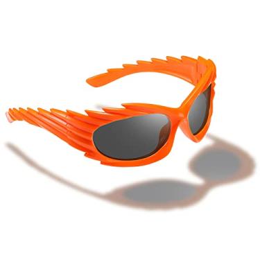 Imagem de Óculos de sol feminino masculino Swift oval moderno futurista esportivo óculos de sol Y2K, Laranja/cinza