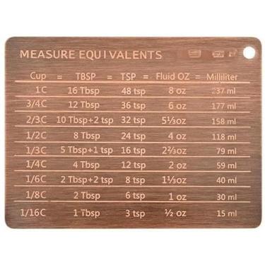 Imagem de IFFMYJB Tabela de conversão de medição de cobre ímã de geladeira, ímã de equivalentes de medida de aço inoxidável, conversões de cozinha magnéticas de metal para copos, colheres de sopa, colheres de