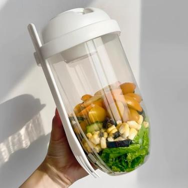 Imagem de Copos de iogurte com tampas e colher, recipiente para salada fresca para almoço, portátil e leve - branco