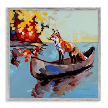 Imagem de Stupell Industries Arte giclée emoldurada branca Fox's Voyage on Canoe, design por Adam Swanson, 61 x 61 cm
