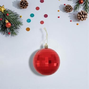 Imagem de Generic 1 bola de Natal quadriculada com laço de plástico vermelho brilhante 8 cm