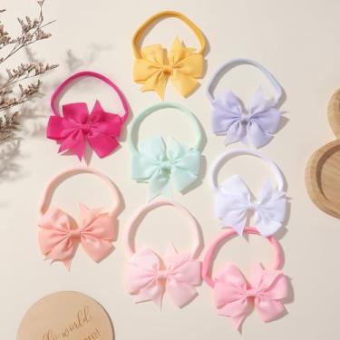 Imagem de Conjunto de 8 unidades/conjunto de faixas de fita de nylon elásticos com laço e acessórios de cabelo