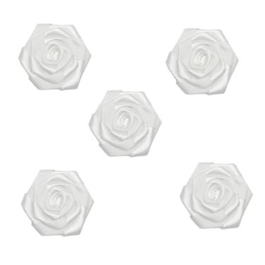 Imagem de Remendos decorativos de flor rosa de cetim branco, enfeites florais feitos à mão para crianças pequenas, roupas de tecido para bricolage, acessórios de cabelo enrolados (5)
