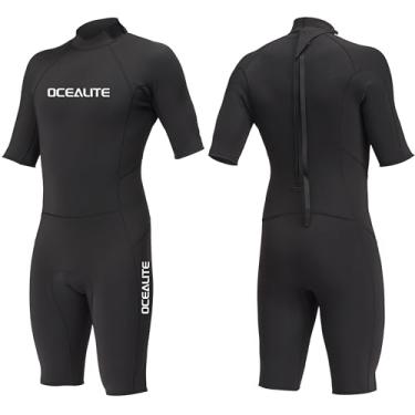 Imagem de Ocealite Roupa de mergulho masculina de neoprene com zíper nas costas de 3 mm, ponto flatlock, leve, surfe, paddleboarding, com bolso para chave (homens de 3 mm, preto, pequeno)