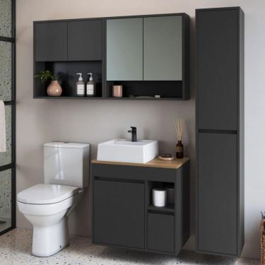 Imagem de Armário de Banheiro Bangladesh 7 Portas 1 Gaveta com Cuba e Espelho Grafite - Art In Móveis