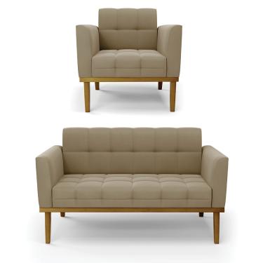 Imagem de Namoradeira com Poltrona Base de Madeira Castanho Elisa Suede Marrom Rato D03 - D'Rossi