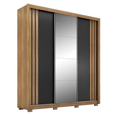 Imagem de Guarda Roupa Casal Moema 3 Portas  Amêndola Preto  Com Espelho E Pés - Demóbile Amêndola Preto