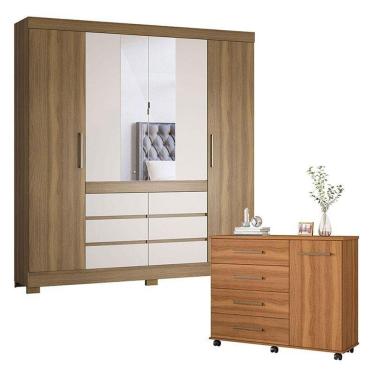 Imagem de Cômoda Flora E Guarda Roupa Casal Cádis Amêndola Off White - Demóbile