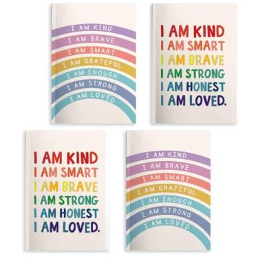 Imagem de Caderno pautado com citações positivas de afirmações positivas, 4 peças A5 (21 x 14,5 cm), caderno pautado na faculdade, diário de capa arco-íris para mulheres, caderno de reuniões para trabalho