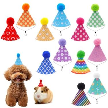 Imagem de 12 peças de mini chapéus coloridos de festa para animais de pelúcia, chapéu de cone de feltro de festa de aniversário para gatos, bonecas, cães, coelhos, filhotes, decorações de festa de aniversário