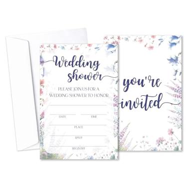 Imagem de Convites de casamento de flores silvestres com envelopes, convite de chá de panela Love In Bloom, convite de chá de panela para festa de noivado despedida de solteira, conjunto de 25 - B11