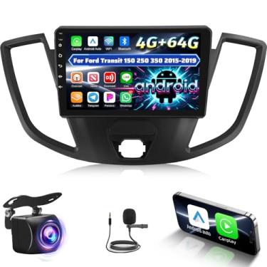 Imagem de Estéreo automotivo 4G + 64G para Ford Transit 150 250 350 2015 2016 2017 2018 2019 com Carplay e Android Auto - Rádio com tela sensível ao toque Android 15 de 9 polegadas com 32EQ DSP/5G WiFi/GPS/SWC