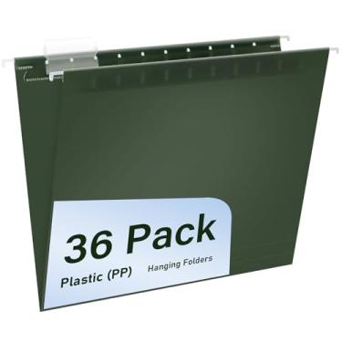 Imagem de WORPSON Pastas de arquivo suspensas de plástico, pacote com 36 pastas para pendurar oliva, tamanho carta com abas cortadas em 1/5, forte para arquivos em massa, documentos e papel, arquivo de