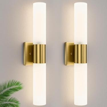 Imagem de Conjunto de duas arandelas de parede de banheiro, luzes modernas de 53 cm com persiana de vidro fosco, luminárias de banheiro para espelho quarto sala de estar corredor (ouro)