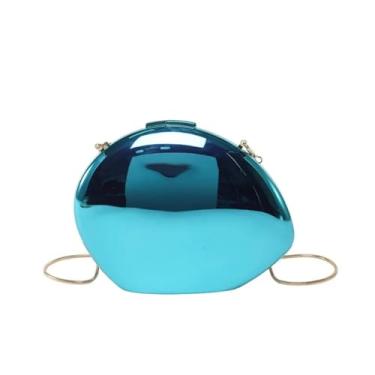 Imagem de Bolsa clutch feminina azul metálica em forma de ovo, bolsa noturna acessível com alça de corrente para festas de casamento e eventos de coquetéis