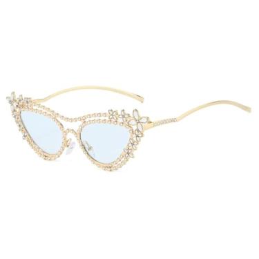 Imagem de HCHES Óculos de Sol Femininos de Luxo com Proteção UV400 em Metal - Modelo Flash (Azul)