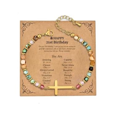 Imagem de JUTOLOKA Pulseira de cruz banhada a ouro 18K para mulheres | Presentes baseados na fé cristã para batismo, confirmação, Páscoa | Presente para mãe, irmã, sobrinha, amiga no aniversário, Natal, Medium