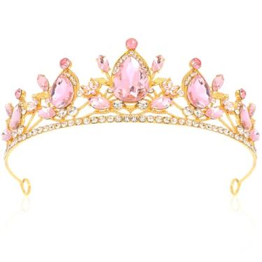 Imagem de Vovii Coroa de princesa de ouro real, tiara de noiva para mulheres, acessórios de cabelo de rainha de casamento, 0.2, Metal, Cristal