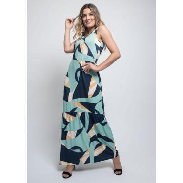Imagem de Vestido Longo Pau a Pique Estampado Verde Água