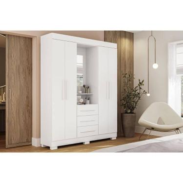 Imagem de Guarda Roupa Solteiro 4 Portas E 3 Gavetas C/ 1 Espelho Emily Gold Branco - Acp