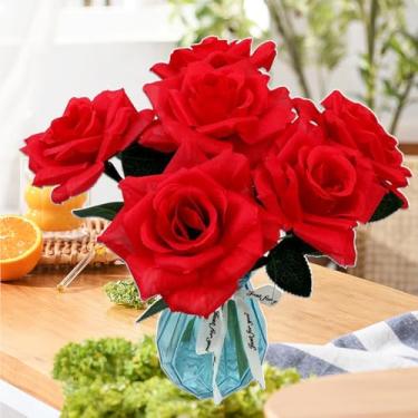 Imagem de 5 peças de flores artificiais rosas grandes de 30 cm, rosas de seda falsas a granel para decoração de casa, flores realistas de rosas falsas com hastes para decoração de festa central de casamento