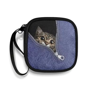 Imagem de Capa de fone de ouvido portátil de gato fofo, estojo de transporte portátil, acessórios de telefone, organizador com alça para fone de ouvido