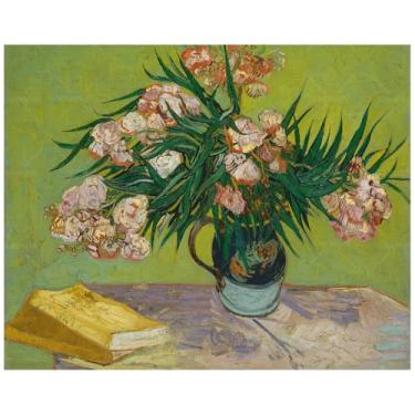Imagem de Kit de pintura floral por números para adultos – DIY Oleanders Still Life por Vincent Van Gogh em tela 40,6 x 50,8 cm, conjunto de tinta acrílica, adequado para iniciantes, arte de parede floral para