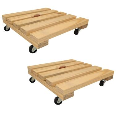 Imagem de KIT COMBO 2 SUPORTES DE MADEIRA PARA VASOS 30X30 COM RODINHAS - Carrinho Móvel para Plantas, Base com Roda para Jardim, Varanda e Decoração Interna(2 unidades)