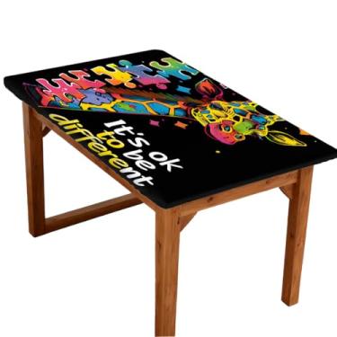 Imagem de Toalha de mesa retangular de 1,8 m elástica ajustada autismo colorido girafa toalha de mesa elástica retangular capa de mesa protetora à prova d'água lavável para piquenique, jantar, cozinha