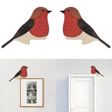 Imagem de 2 peças de decoração de canto de porta de Natal, 26,7 cm, moldura de porta de pássaro Robin de madeira para amantes da natureza, decoração de janela de parede de jardim para casa presentes de festa de