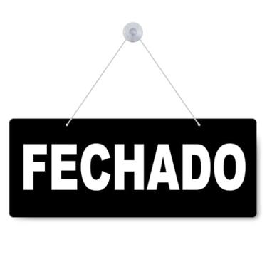 Imagem de Placa Aberto/Fechado, PS 1mm, Impressão UV, 30x12 cm, com Ventosa e Corda, Dupla Face, para Porta de Vidro