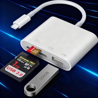 Imagem de Leitor de cartão SD, USB 3.0 tipo C de alta velocidade para adaptador de cartão SD/TF para iPhone 17/16/15 Pro Max com portas SD MicroSD USB 3 compatível com Mac/iPad/MacBook Pro/Air Android Phone