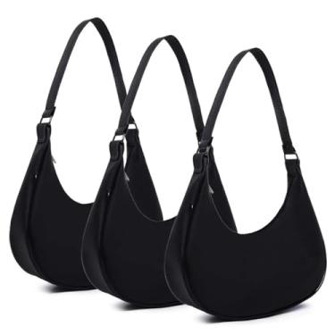 Imagem de 3 Bolsas MEIA LUA Bolsa Feminina Pequena, Macia e Leve, 20 x 24 x 4 cm, Ideal para Festas, Balada e Dia a Dia, Versátil e Elegante (3 Preto)