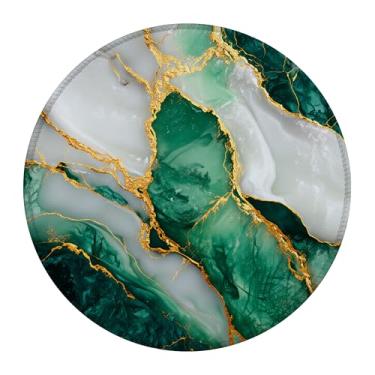 Imagem de Tapete de rato redondo, tapete de rato de mármore verde arrojado com borda costurada, tapete de rato de proteção de mesa lavável com base de borracha antiderrapante, tamanho pequeno 22 x 21 cm