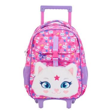 Imagem de Mochila Escolar Rodinha Luxo Gatinha Mia Pelúcia 15930 - Xeryus