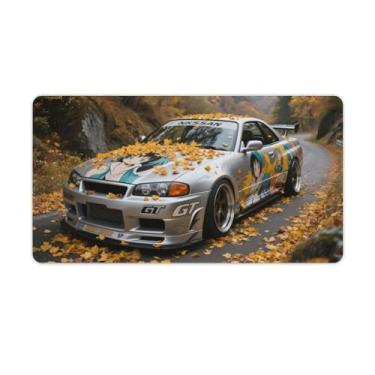 Imagem de HouLaiZhe JDM Tapetes de mesa de carro JDM R32 carro esportivo folhas caídas outono gaming mouse pads tapetes grandes para teclado de mesa tapete de computador 40 x 75 cm