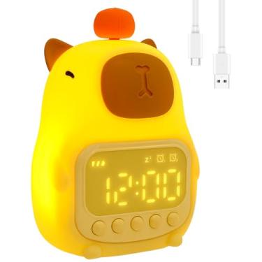Imagem de Despertador Capybara com luz noturna, ajuste o brilho conforme desejado, luz divertida para acordar crianças, linda luz noturna capivara, adequado para uso diário e acampamento ao ar livre