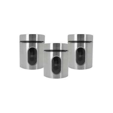 Imagem de Kit 3 Potes em Vidro com Tampa Inox, 870ml/1260ml/2130ml, Transparente, para Armazenamento de Alimentos