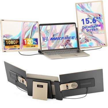 Imagem de Maxfree Extensor de tela para laptop, 39.6 cm FHD 1080p tela tripla extensor de monitor de laptop, Plug & Play, tela destacável monitor triplo para laptop 33.0 cm-43.9 cm compatível com