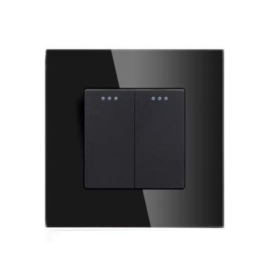 Imagem de Interruptor de botão mecânico 1/2/3 Gang 1 Way preto branco interruptores de luz doméstica com painel de vidro cristal 86 mm (2 Gang preto)