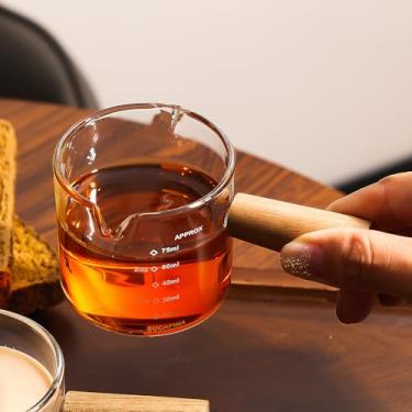 Imagem de Copos de café expresso com alça - copo medidor de vidro transparente com escala dupla, copo de shot expresso com bico em forma de V, 100 ml (bico duplo)