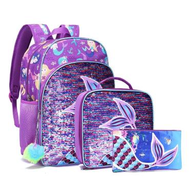 Imagem de Conjunto de mochilas escolares Mermaids Cartoon Kids, 3 peças de anime