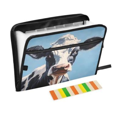 Imagem de Wassud Organizador de arquivos sanfonado de vaca com 13 bolsos, pastas expansíveis com abas e adesivos, organizador de pastas de documentos de recibo de papel tamanho carta A4 para viagens de