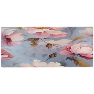 Imagem de Wassud Mouse pad de flor rosa para jogos com base de borracha antiderrapante, mouse pad longo com borda costurada, almofada grande à prova d'água para escritório, casa, 80 x 30 cm