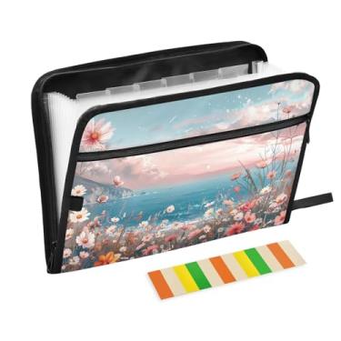 Imagem de Wassud Acordeão Sea of Flowers Organizador de Arquivos Letra A4 Pasta de Arquivo de Papel Organizador de Documentos com Etiquetas Pasta de Arquivo Expansível 13 Bolsos