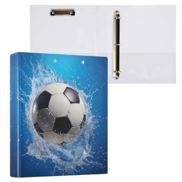 Imagem de Qilmy Fichário de 3 anéis, organizador de fichário redondo de futebol de impacto aquático para tamanho carta 200 páginas, fichário de prancheta, fichário fofo material de escritório escolar 433