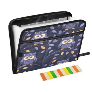 Imagem de Wassud Blue Owls Acordeão Organizador de Arquivos Letra A4 Pasta de Arquivo de Papel Organizador de Documentos com Etiquetas Pasta de Arquivo Expansível 13 Bolsos